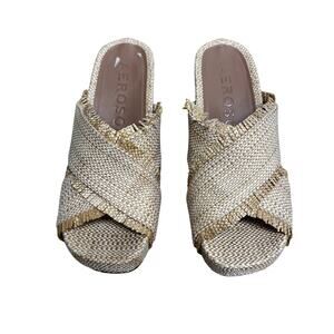 AEROSOLES Madina Crisscross Sand Raffia Wedge Cork Heel Sz 7 Boho Resort‎ Vacay